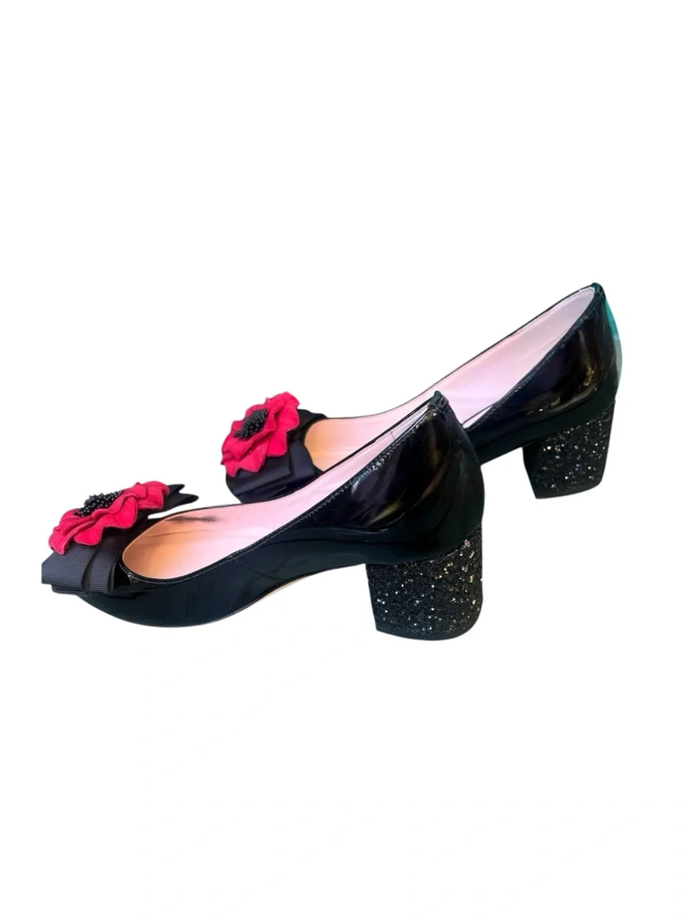 Kate Spade New York Milford Black Patent Leather Glitter  block heel   SZ. 6.5
